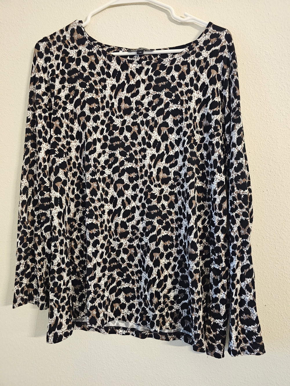 Mario Serrani Leopard Print Long Sleeve Top - Black, Brown & White